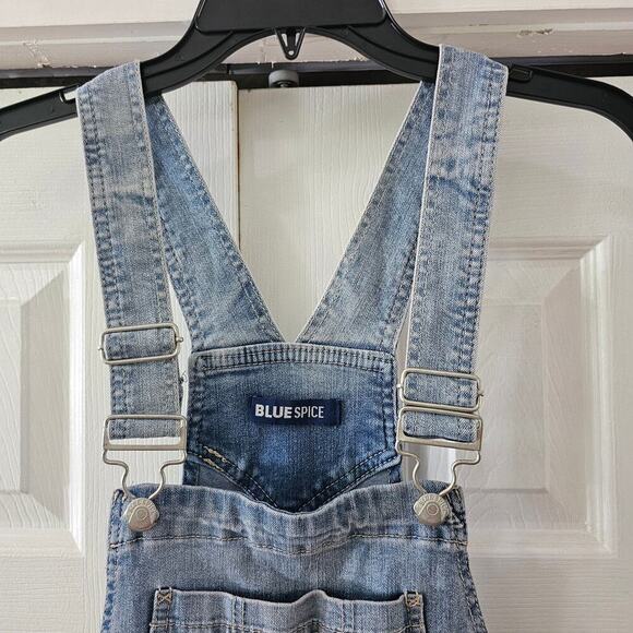 Blue Spice Women's Blue Bib Light Wash Distressed Overalls Jumpsuit Size 5 - Picture 3 of 8